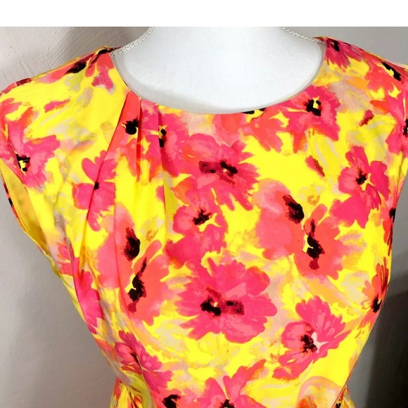 Ann Taylor Loft Yellow Dress Tie Waist Size 4 Pink - Picture 2 of 6